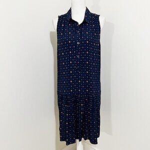 Gap Navy Blue Diamond Print Drop Waist Dress Sleeveless Size L
